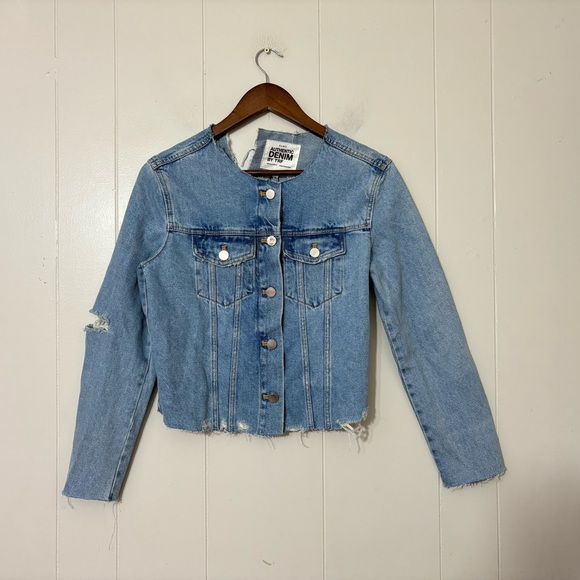 ZARA TRF Authentic Denim Destroyed Cropped Jacket Size S New - Picture 2 of 11